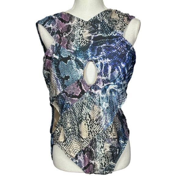 New Monif C Swimsuit w/Cover Up Plus Size 1X Havana Bandage Purple Snake Print - Picture 2 of 16